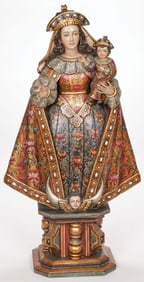 CARVED POLYCHROME & GILT MADONNA & CHILD