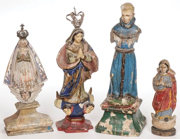 FOUR CARVED DEVOTIONAL FIGURES, 19TH C