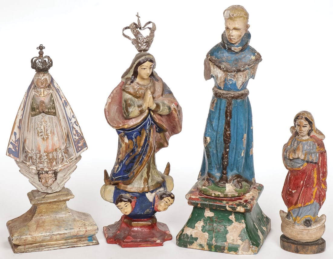 FOUR CARVED DEVOTIONAL FIGURES, 19TH C (1 of 2)