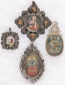 FOUR SILVER DEVOTIONAL PENDANTS, 19TH C