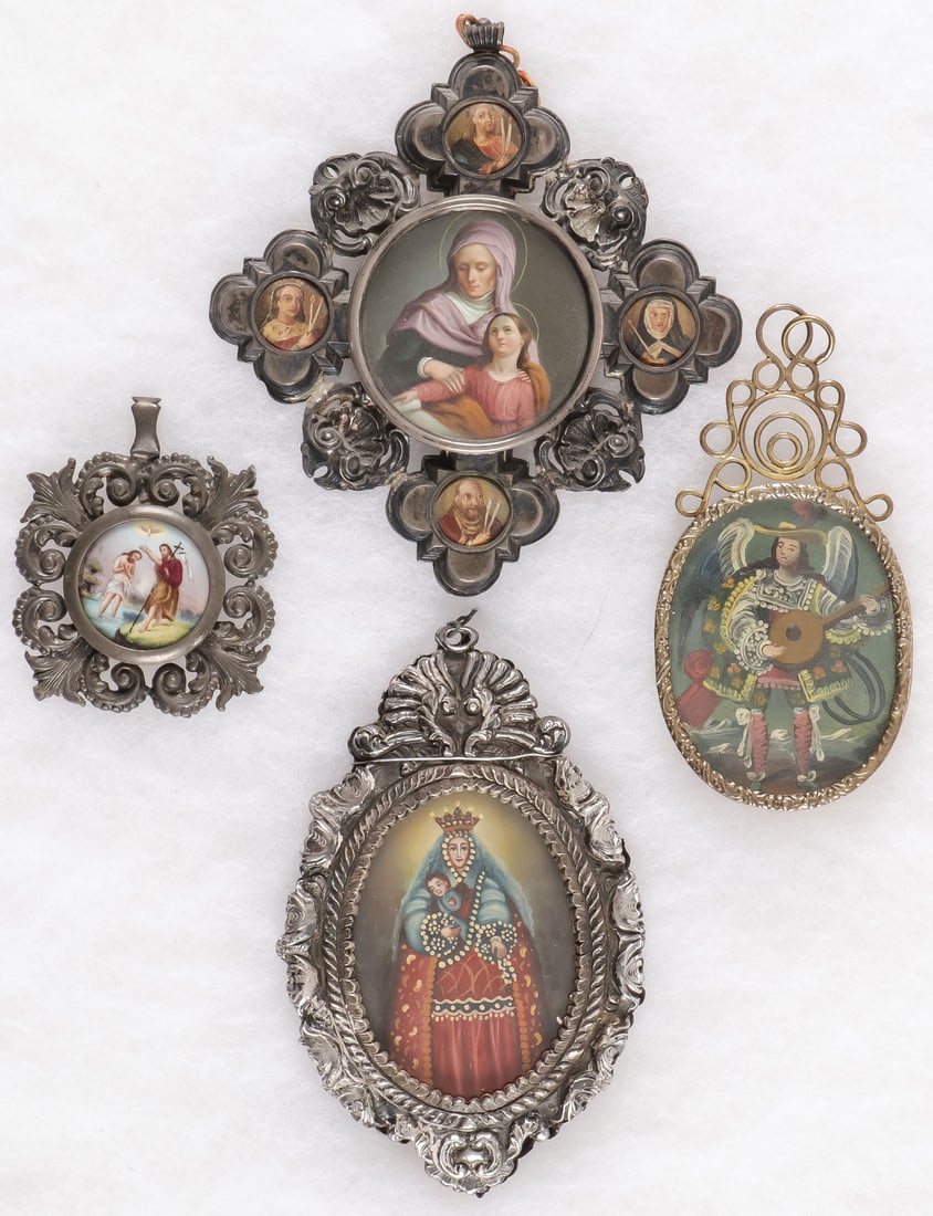 FOUR SILVER DEVOTIONAL PENDANTS, 19TH C (1 of 2)