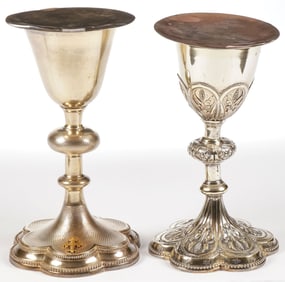 PAIR OF SILVER CHALICES AND PATENS
