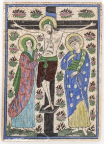 SPANISH GLAZED TILE OF THE CRUCIFICTION