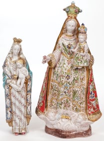 PAIR OF ITALIAN GLAZED CERAMIC MADONNAS