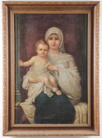 MADONNA AND CHILD OIL ON CANVAS 19TH C