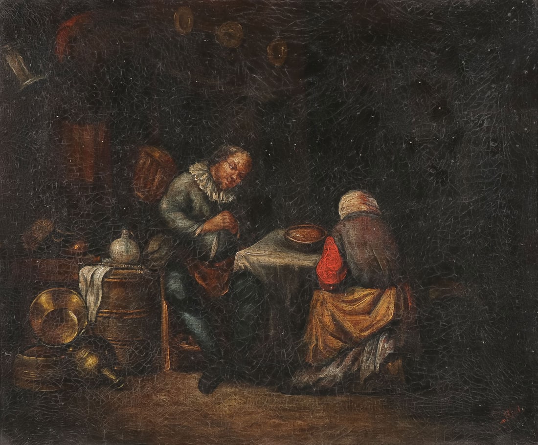 EUROPEAN SIGNED INTERIOR SCENE PAINTING, 19TH C (1 of 4)