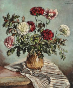 GOOD SIGNED FRENCH 2-SIDED STILL LIFE C. 1960