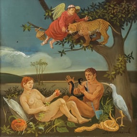 HUNGARIAN SURREALIST RELIGOUS THEME OIL ON CANVAS