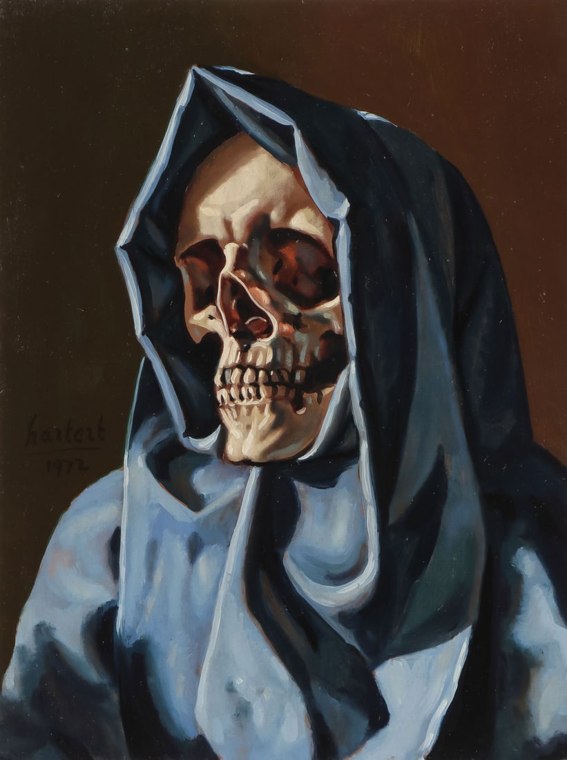 INTERESTING MEMENTO MORI PAINTING SIGNED & DATED (1 of 2)