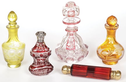 5 CUT GLASS PERFUMES, 19TH CENTURY