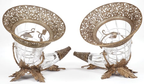 BRONZE MOUNTED CRYSTAL VASES