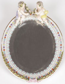 MIESSEN PORCELAIN CHERUB MIRROR, 19TH C