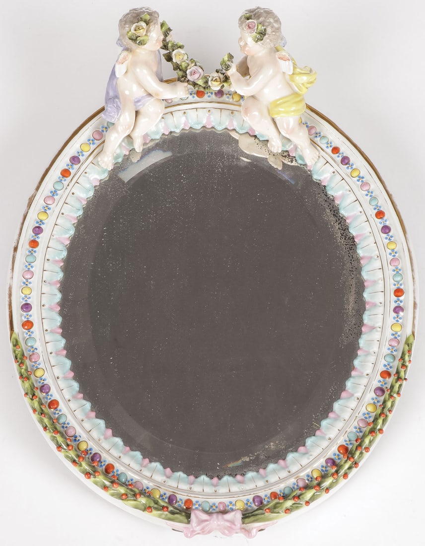 MIESSEN PORCELAIN CHERUB MIRROR, 19TH C (1 of 1)