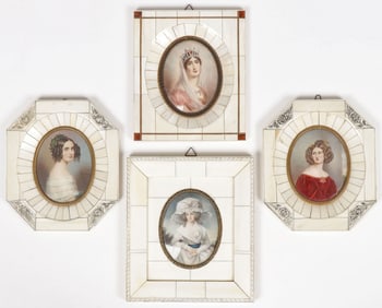 A GROUP OF FOUR HAND PAINTED PORTRAIT MINIATURES