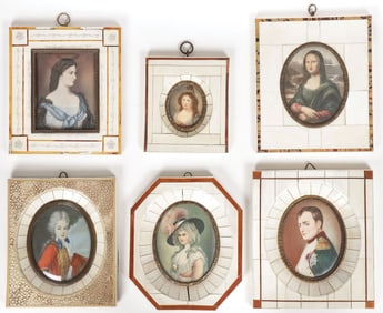 A GROUP OF SIX HAND PAINTED PORTRAIT MINIATURES