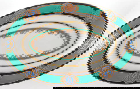 RUSSIAN IMPERIAL YACHT SERVICE PORCELAIN TRAY: RUSSIAN IMPERIAL YACHT SERVICE PORCELAIN TRAY. Comprising an oval tray from the Imperial Yacht Derzhava, Imperial Porcelain Factory, St. Petersburg, period of Alexander II. The dark blue borders paint