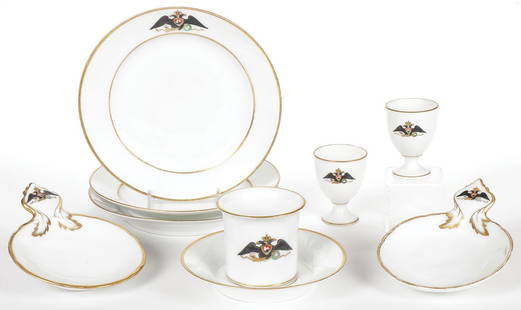 NINE PIECES RUSSIAN IMPERIAL PORCELAIN, GATCHINA: NINE PIECES RUSSIAN IMPERIAL PORCELAIN, GATCHINA SERVICE. Comprising nine individual pieces from the Gatchina Palace Service. Imperial Porcelain Factory, St. Petersburg, various periods. Comprising th