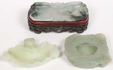 3 CHINESE CARVED JADE BRUSH WASHERS, 19TH C