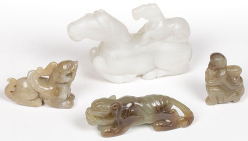 4 CHINESE CARVED JADE ANIMALS FIGURES