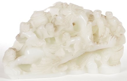 CHINESE CARVED JADE DRAGON WITH FIGURES