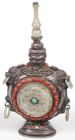 FINE SINO-TIBETAN JADE & SILVER BOTTLE