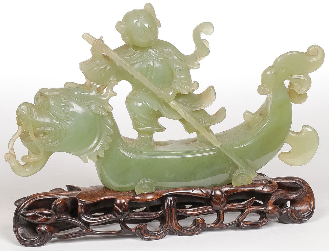 CHINESE CARVED JADE DRAGON BOAT (1 of 3)