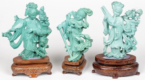 CHINESE CARVED TURQUOISE MAIDENS