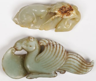 TWO CHINESE CARVED JADE ANIMALS, QING