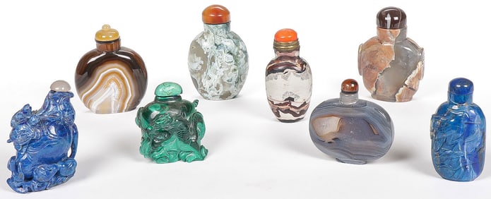 8 CHINESE HARDSTONE SNUFF BOTTLES