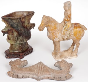 CHINESE CARVED HARDSTONE AND TERRACOTTA