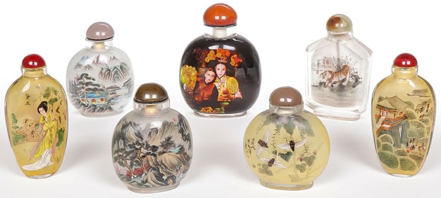 7 CHINESE REVERSE PAINTED SNUFF BOTTLES