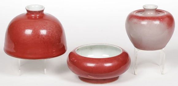 3 PCS CHINESE PEACH BLOOM PORCELAIN