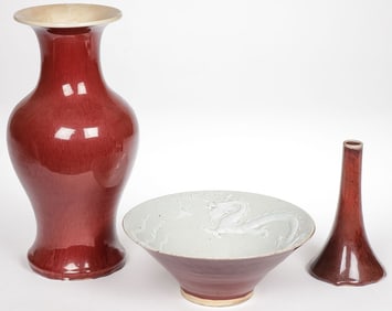 3 PCS CHINESE RED GLAZED PORCELAIN