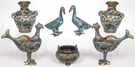 A GOOD CHINESE CLOISONNE ENAMEL GROUP