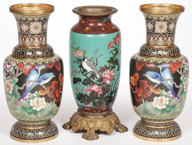 THREE CHINESE CLOISONNE VASES
