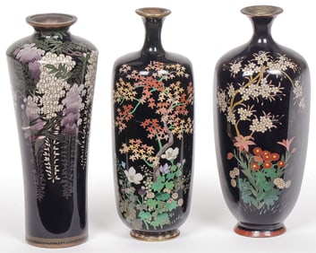 3 FINE JAPANESE MINIATURE CLOISONNÉ VASES, MEIJI