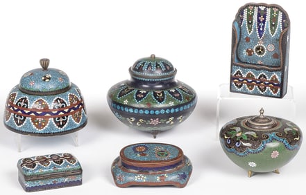 6 JAPANESE CLOISONNE ENAMEL DESK PIECES