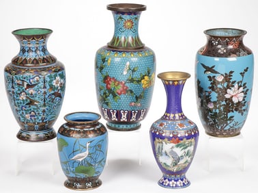 5 CHINESE CLOISONNE ENAMLE VASES