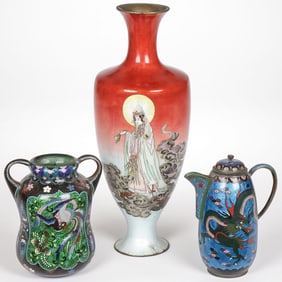 3 PCS CHINESE GINBARI CLOISONNE ENAMEL