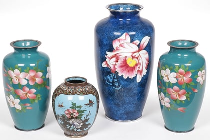 FOUR FINE JAPANESE CLOISONNE VASES
