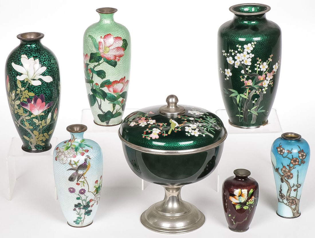 SEVEN JAPANESE ENAMELED VASES (1 of 2)