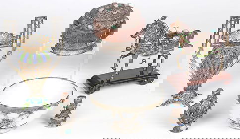 CHINESE SILVER, ENAMEL & HARDSTONE GROUP