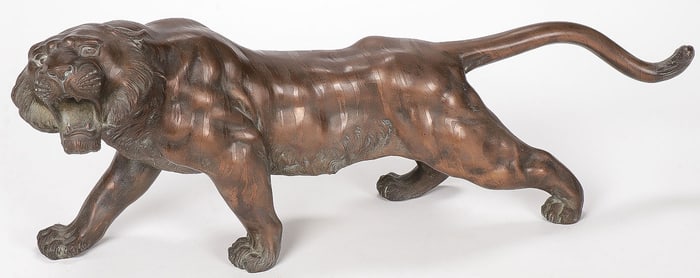 JAPANESE BRONZE PROWLING TIGER SCULPTURE, MEIJI