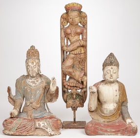 CHINESE CARVED WOOD BUDDHAS, 18th/19th? C