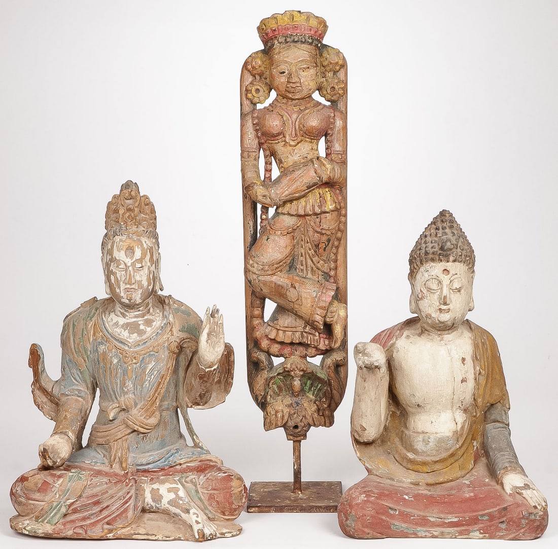 CHINESE CARVED WOOD BUDDHAS, 18th/19th? C (1 of 3)