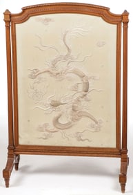 CARVED WOOD AND SILK FIREPLACE SCREEN, 19TH C