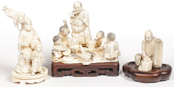 THREE JAPANESE CARVED OKIMONO