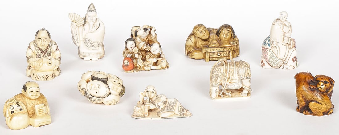 TEN CARVED NETSUKE (1 of 2)