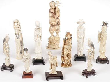 TEN CHINESE CARVED FIGURES