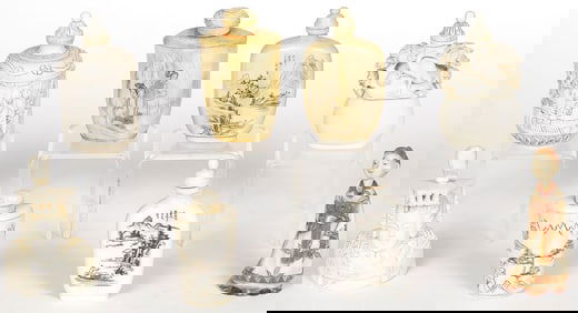 EIGHT CHINESE CARVED SNUFF BOTTLES
